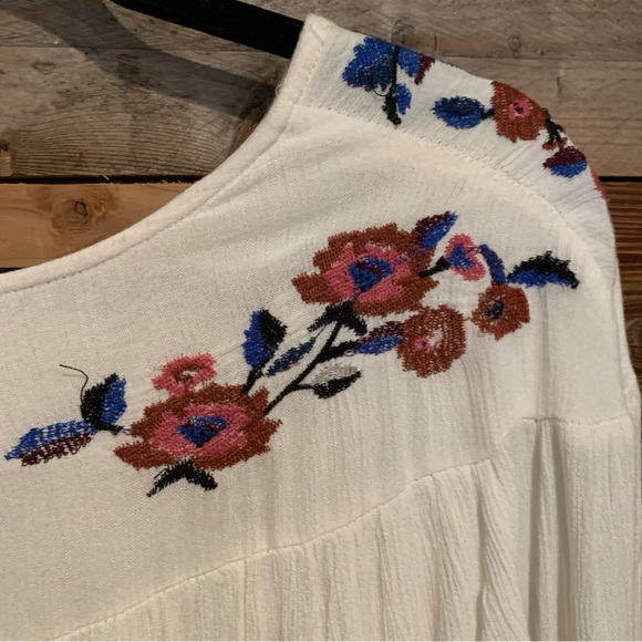 Free People Te Amo Embroidered Bell Sleeve Boho Babydoll Mini Dress White Sz XS - Picture 11 of 14